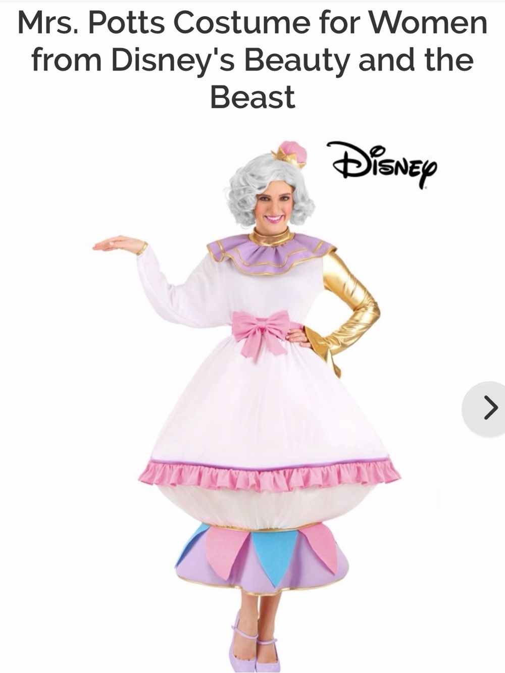 Disney Mrs. Potts Teapot Costume in White, Pink & Gold
